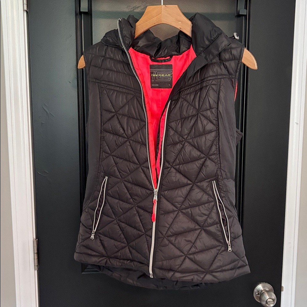 Black Quilted Vest with Pink Interior